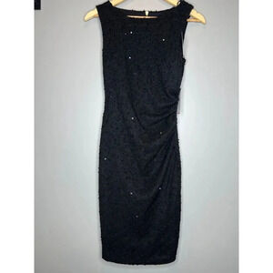 Bisou Bisou midi pencil dress SIZE 4 black sequin tweed ruched sleeveless NWT